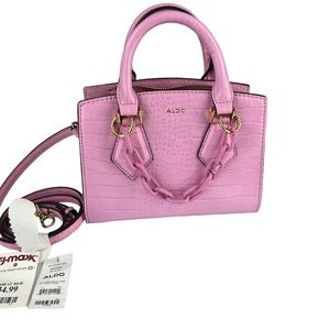 Aldo Faux Croc Leather Pink Crossbody Handbag New